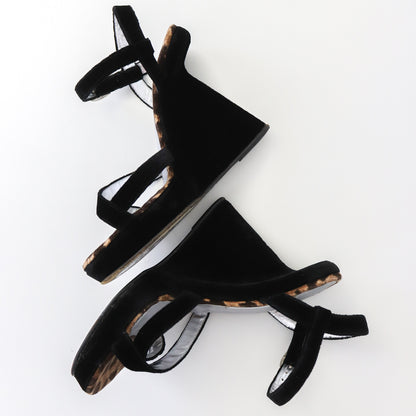 Vintage 1998 Dolce&Gabbana Velvet Wedge Platform Leopard Trim Sandals / 38 (US 8)