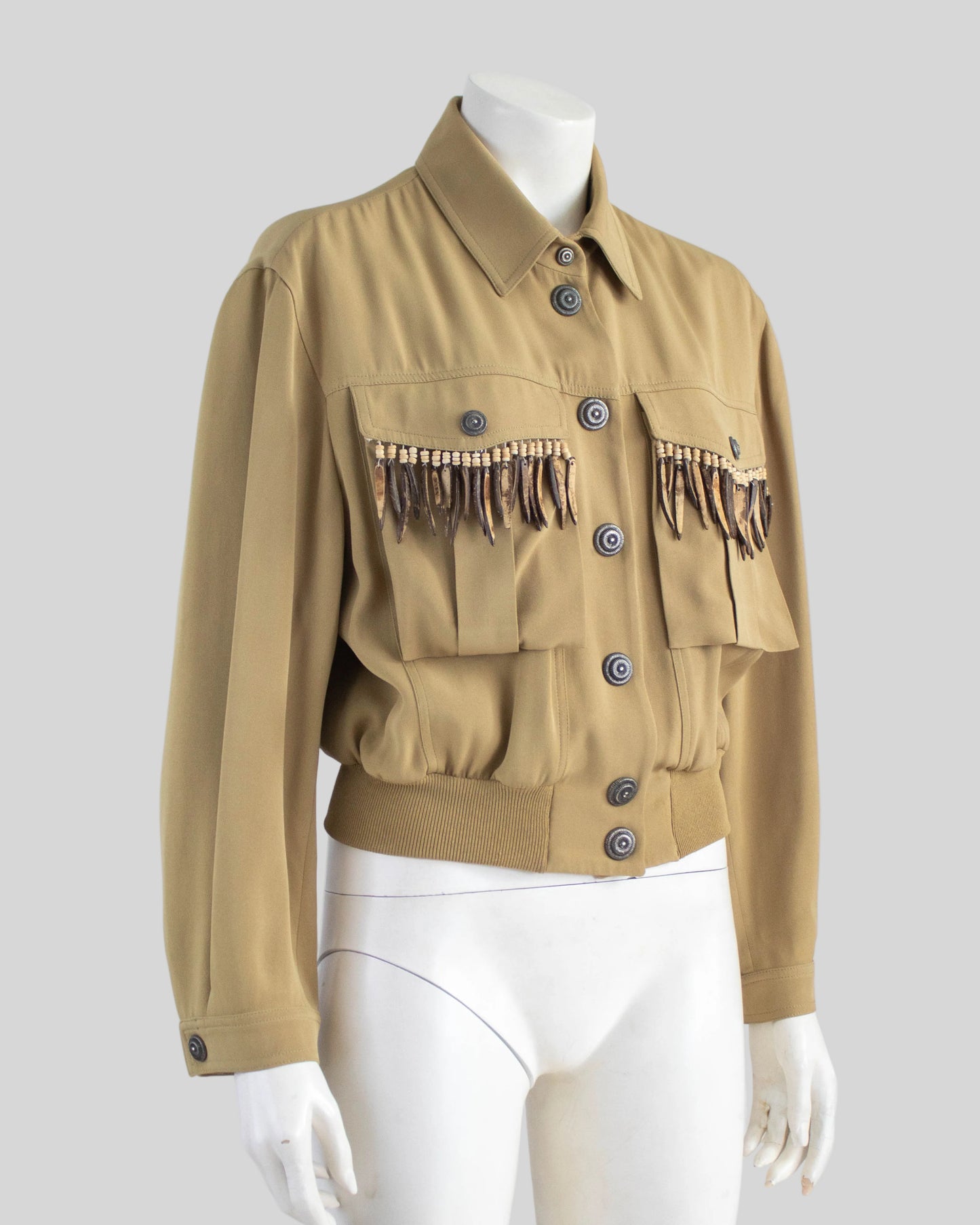Vintage S/S 1989 Rifat Ozbek Coconut Shell Fringe Jacket / IT 40 (XS-S)