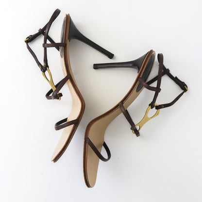 Vintage Gucci by Tom Ford Leather Sandals Strappy Heels Metal Horsebit Logo / 41 ( US 11)