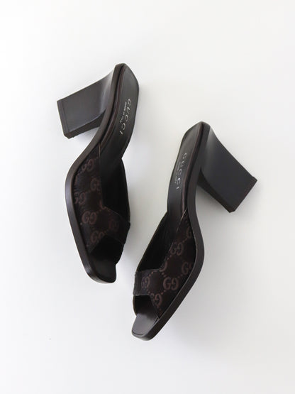 Vintage 1997 Gucci by Tom Ford Brown Fur GG Monogram Mules / 36 (US 6)