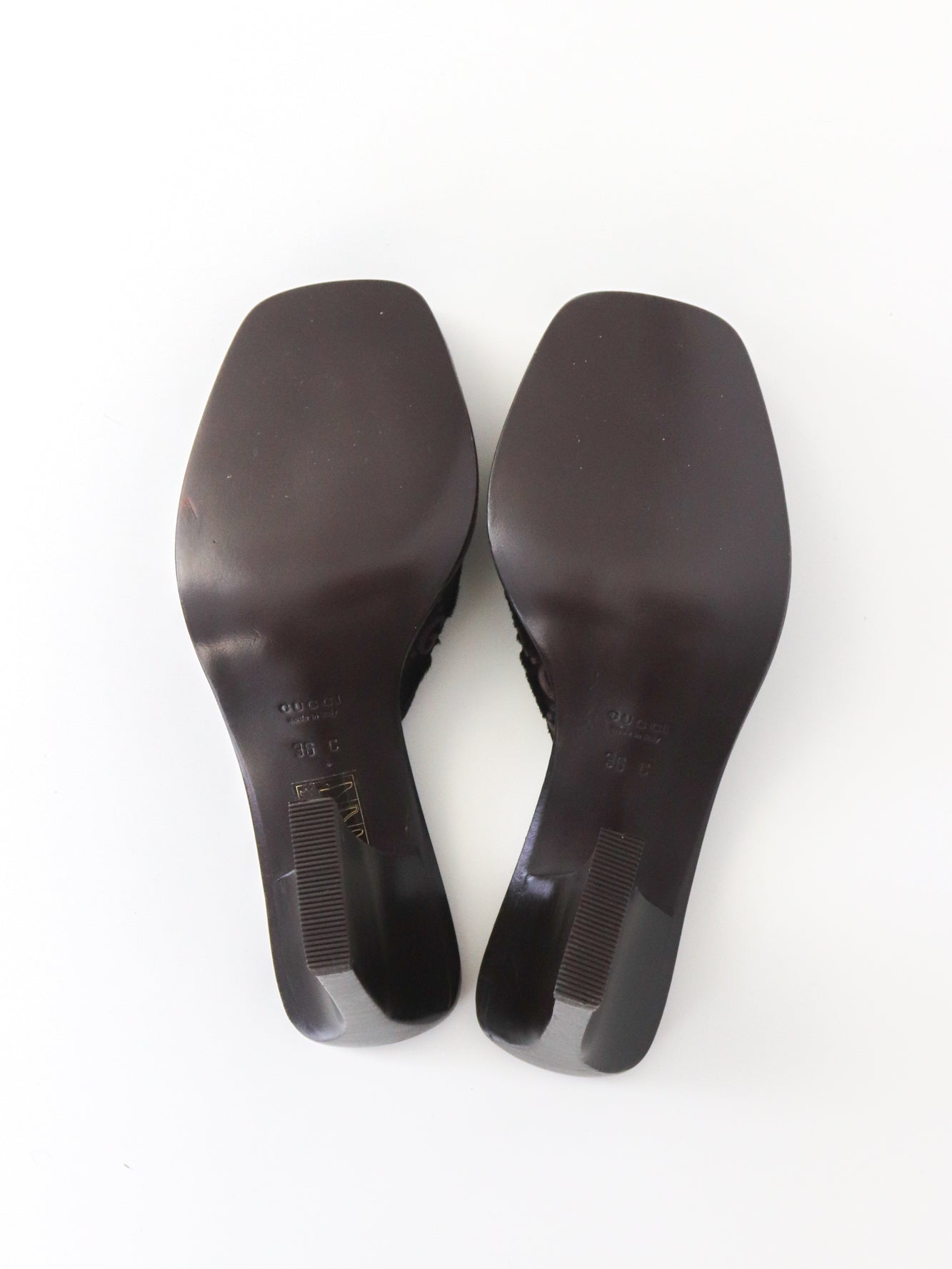 Vintage 1997 Gucci by Tom Ford Brown Fur GG Monogram Mules / 36 (US 6)