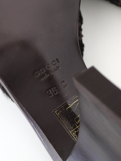 Vintage 1997 Gucci by Tom Ford Brown Fur GG Monogram Mules / 36 (US 6)