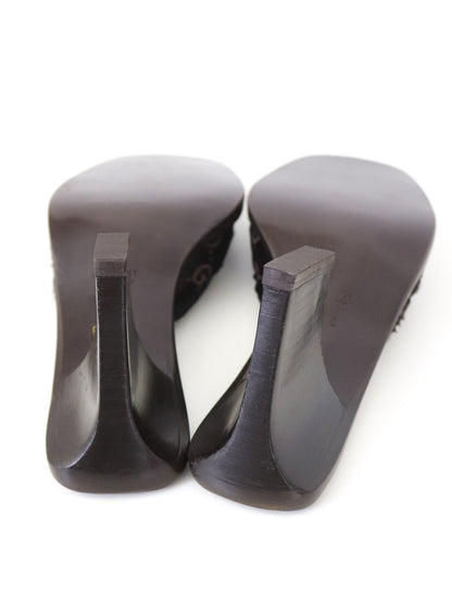 Vintage 1997 Gucci by Tom Ford Brown Fur GG Monogram Mules / 36 (US 6)