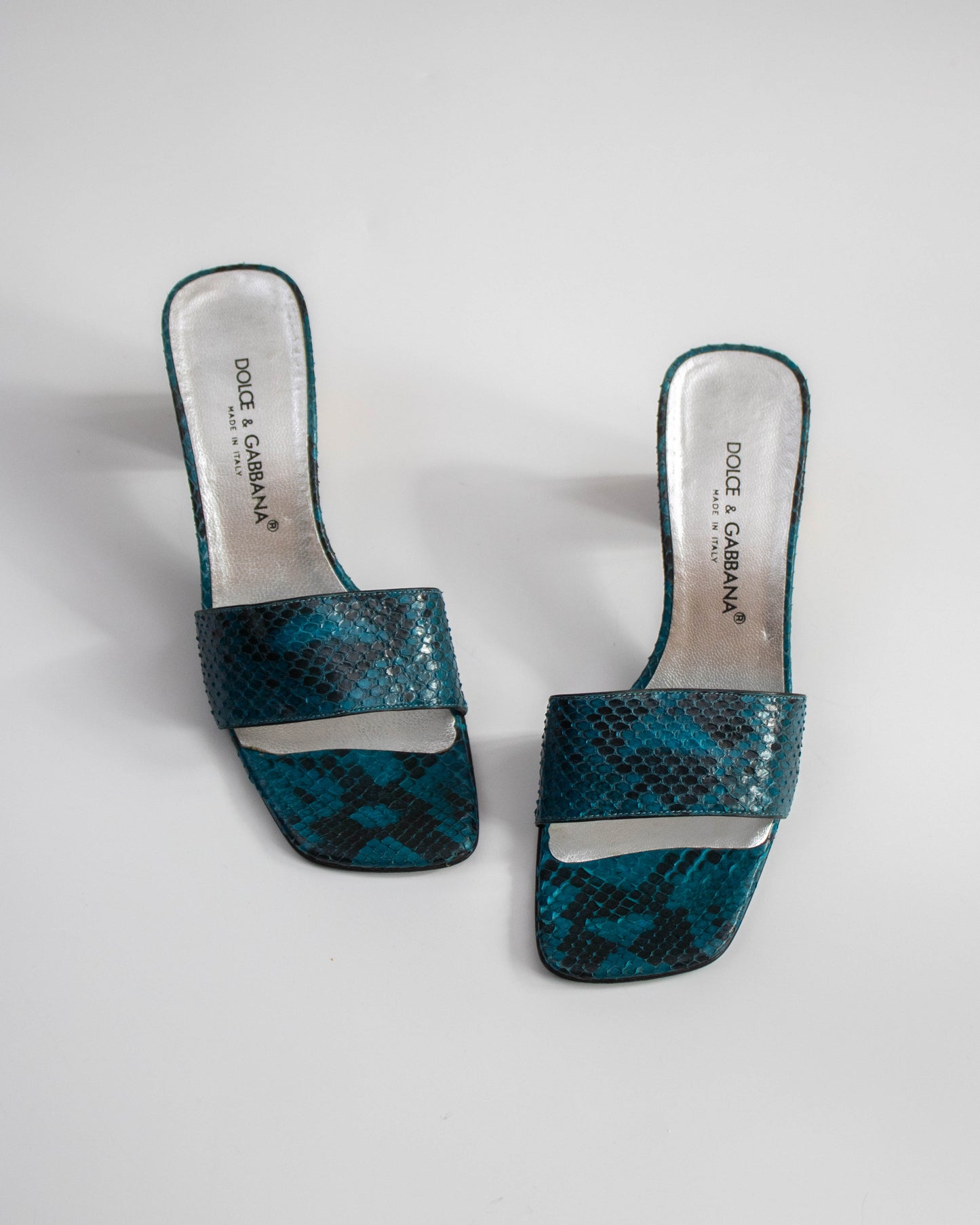 Vintage F/W 1999 Dolce&Gabbana Blue Python Print Mule Heels / 36 (US 6)