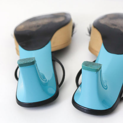 Vintage S/S 1999 Gucci Tom Ford Runway Satin Peacock Feather Kitten Heel Mules / 36.5 (US 6.5)