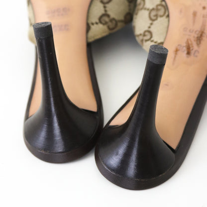 Vintage Gucci by Tom Ford Beige GG Logo Monogram Mules Horsebit Heels / 36.5 (US 6.5)