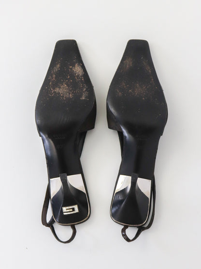 S/S 1998 Gucci by Tom Ford Brown GG Monogram Croc Square G Slingback Heels / 40 (US 10)