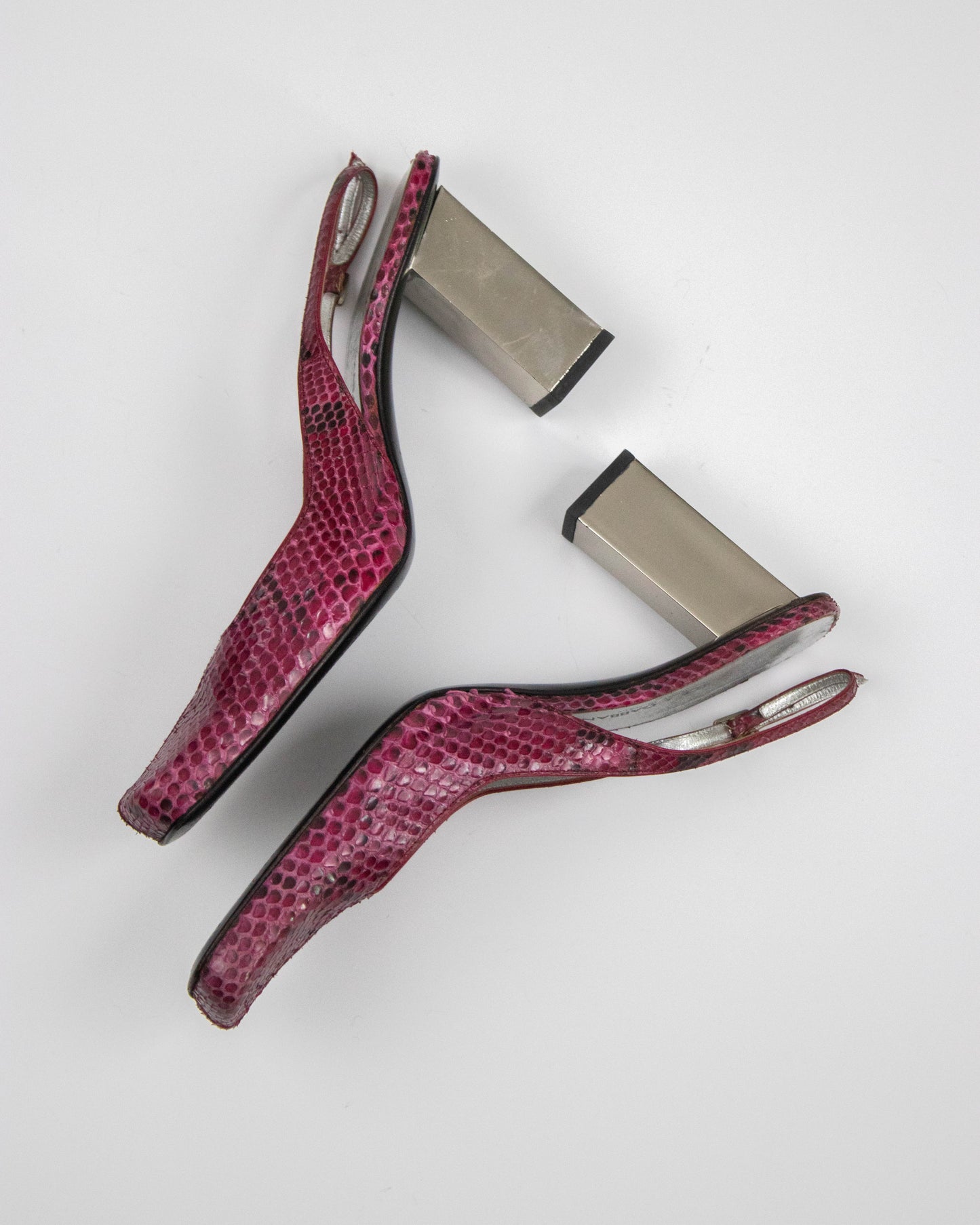 Vintage F/W 1999 Dolce&Gabbana Pink Python Print Slingback Mirror Heels / 38 (US 8)