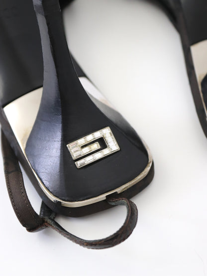 S/S 1998 Gucci by Tom Ford Brown GG Monogram Croc Square G Slingback Heels / 40 (US 10)