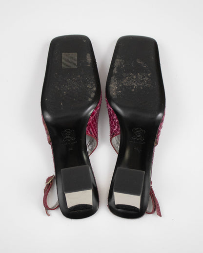 Vintage F/W 1999 Dolce&Gabbana Pink Python Print Slingback Mirror Heels / 38 (US 8)