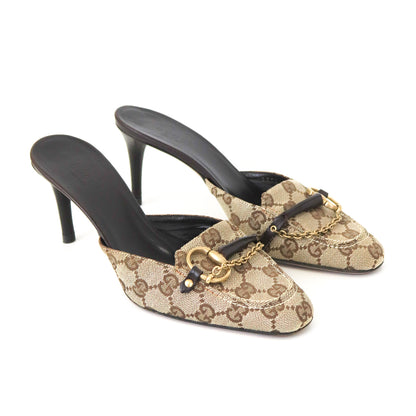Vintage Gucci by Tom Ford Beige GG Logo Monogram Mules Horsebit Heels / 36.5 (US 6.5)