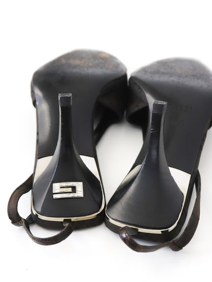 S/S 1998 Gucci by Tom Ford Brown GG Monogram Croc Square G Slingback Heels / 40 (US 10)