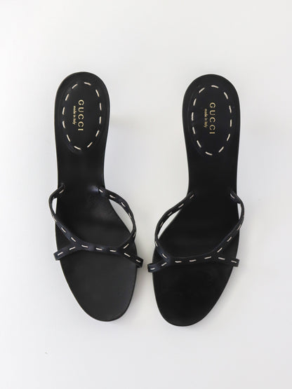 Vintage S/S 2002 Gucci by Tom Ford Black Bamboo Kitten Heel Mules / 39 (US 9)