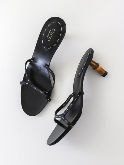 Vintage S/S 2002 Gucci by Tom Ford Black Bamboo Kitten Heel Mules / 39 (US 9)