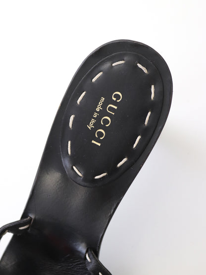 Vintage S/S 2002 Gucci by Tom Ford Black Bamboo Kitten Heel Mules / 39 (US 9)