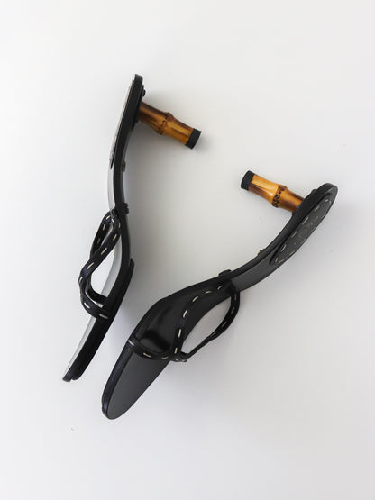 Vintage S/S 2002 Gucci by Tom Ford Black Bamboo Kitten Heel Mules / 39 (US 9)
