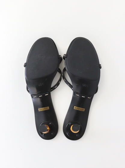 Vintage S/S 2002 Gucci by Tom Ford Black Bamboo Kitten Heel Mules / 39 (US 9)