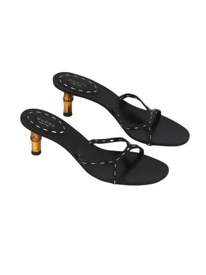 Vintage S/S 2002 Gucci by Tom Ford Black Bamboo Kitten Heel Mules / 39 (US 9)