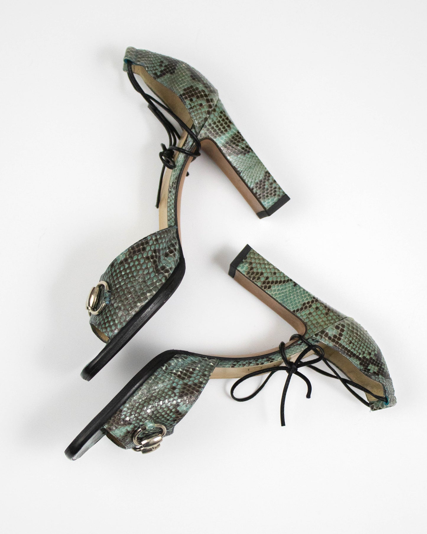 Vintage S/S 1996 Gucci Snakeskin Print Ankle Wrap Sandals / 37 (US 7)