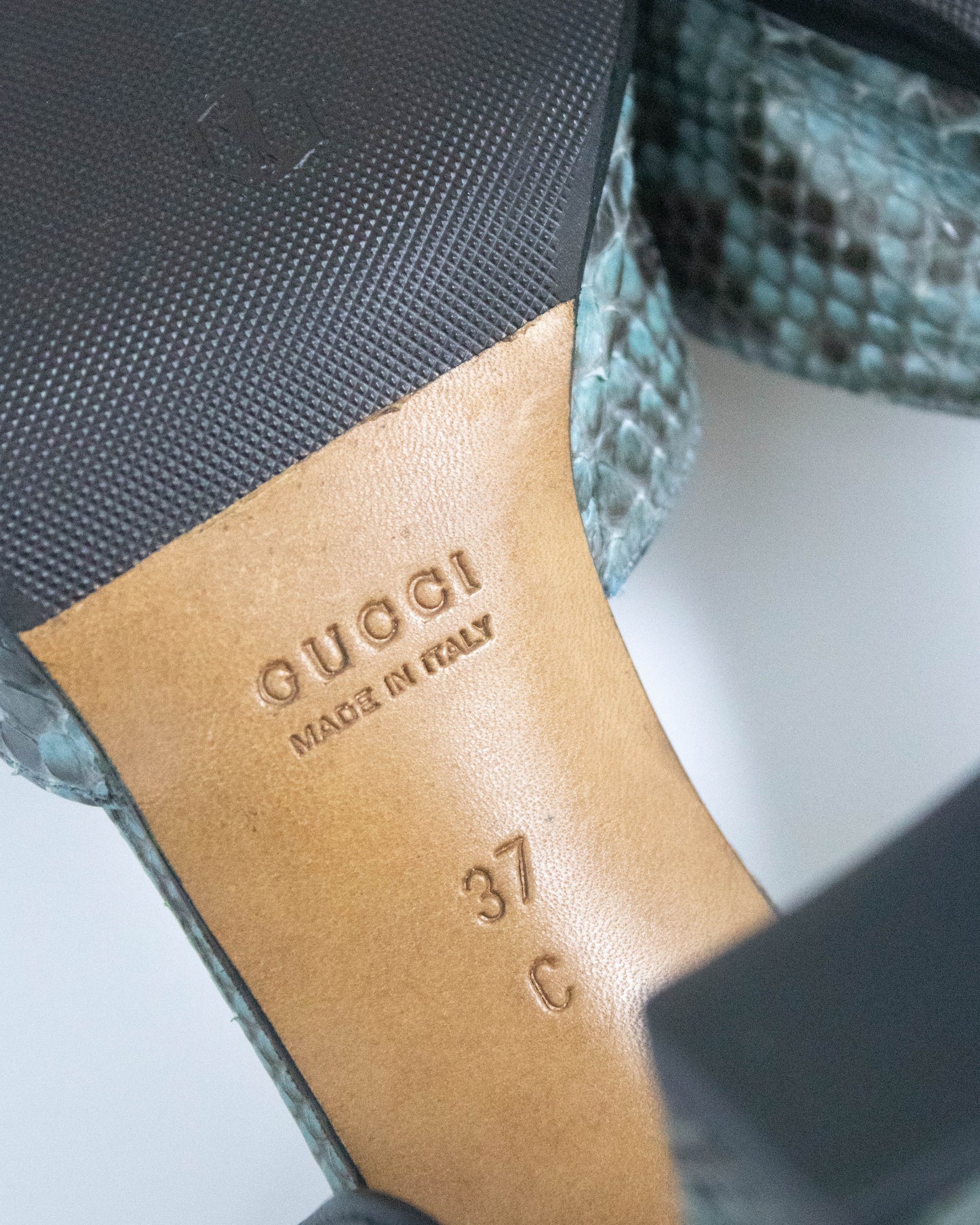 Vintage S/S 1996 Gucci Snakeskin Print Ankle Wrap Sandals / 37 (US 7)