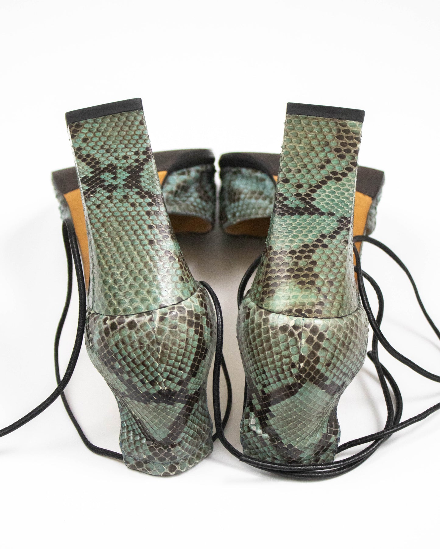 Vintage S/S 1996 Gucci Snakeskin Print Ankle Wrap Sandals / 37 (US 7)