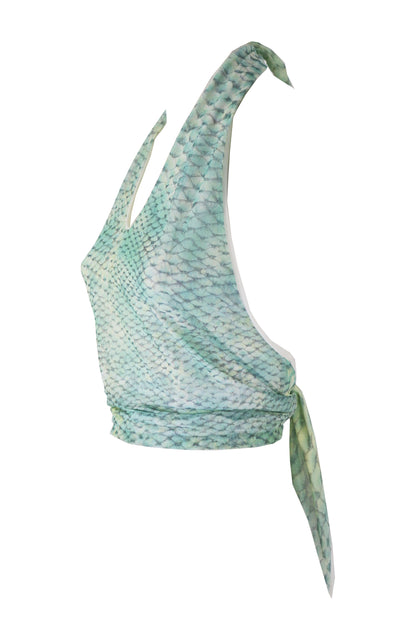 Vintage 1990s Roberto Cavalli Fish Scale Print Open Back Halter Top / S-M