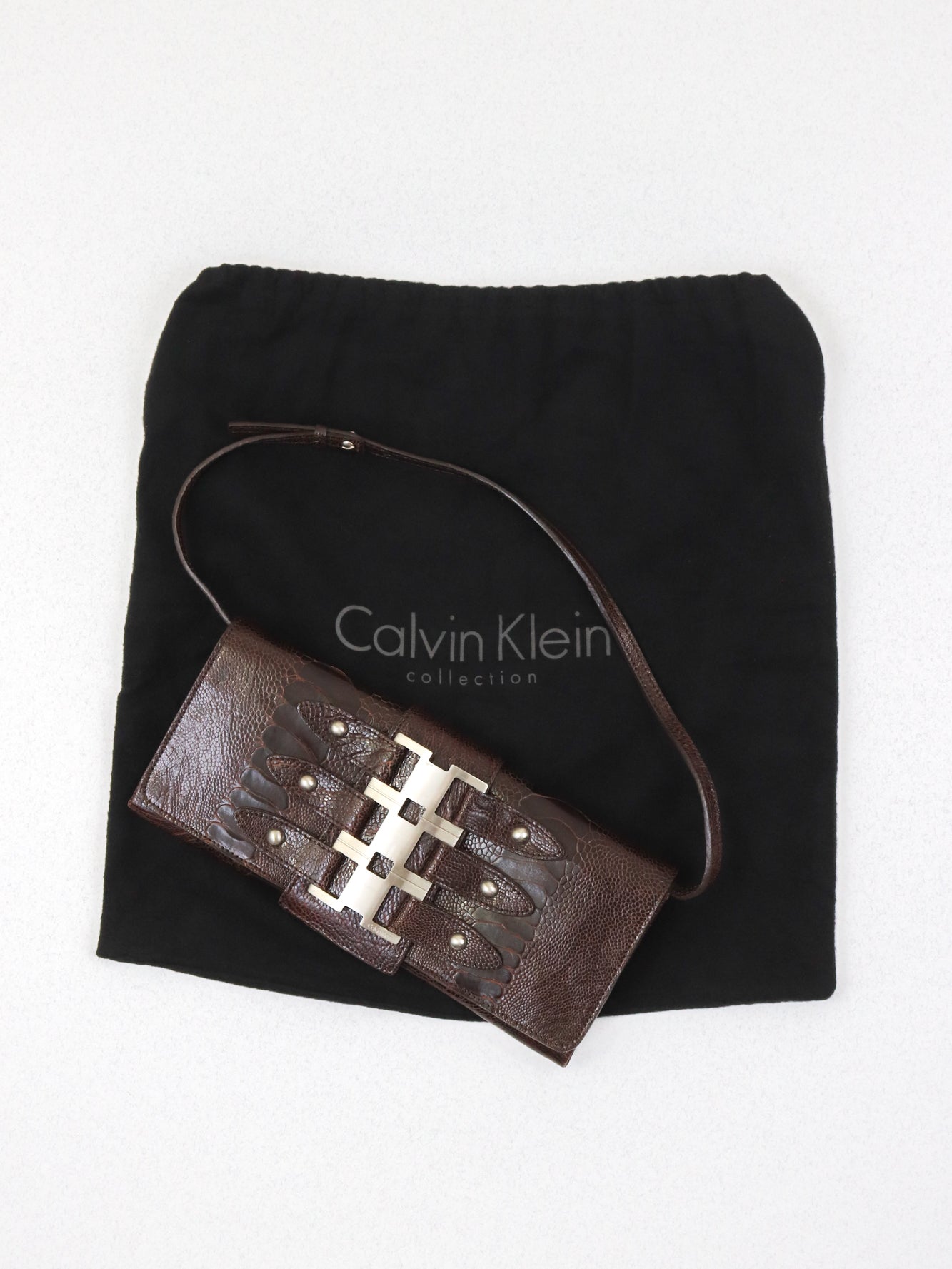 Vintage 2005 Calvin Klein Collection Ostrich Leather Baguette Bag