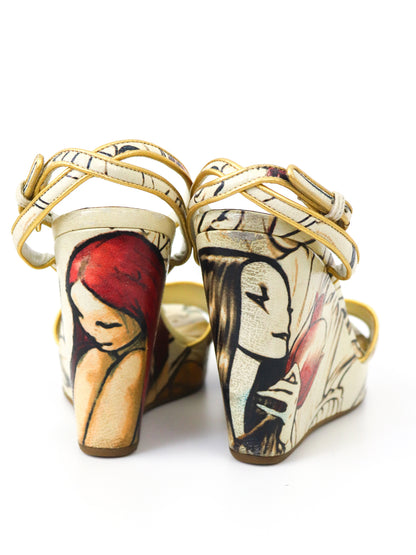 S/S 2008 Prada Fairy Collection James Jean Printed Wedge Heels / 36 (US 6)