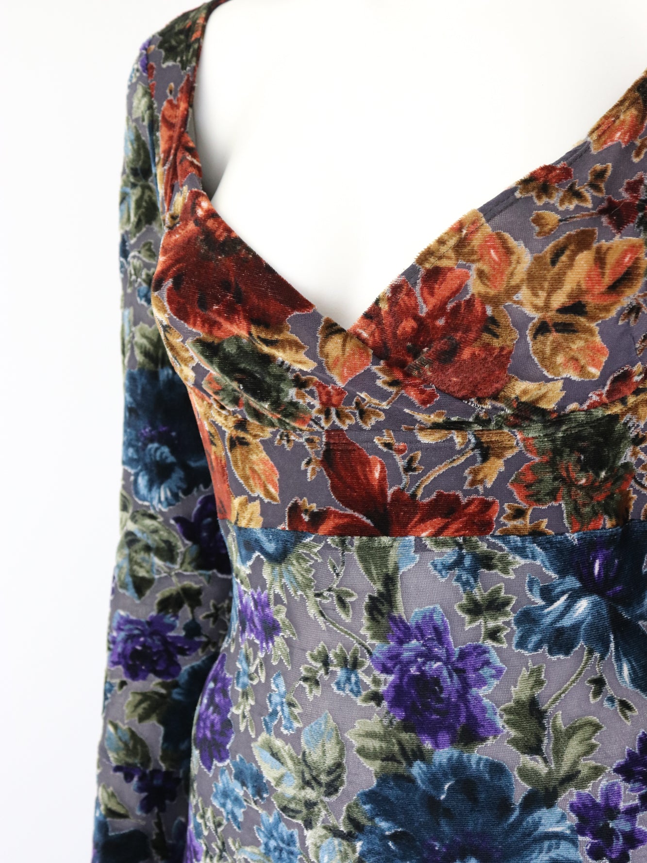 F/W 1997 Rifat Ozbek Burnout Velvet Floral Print Runway Dress / IT 42 (S-M)