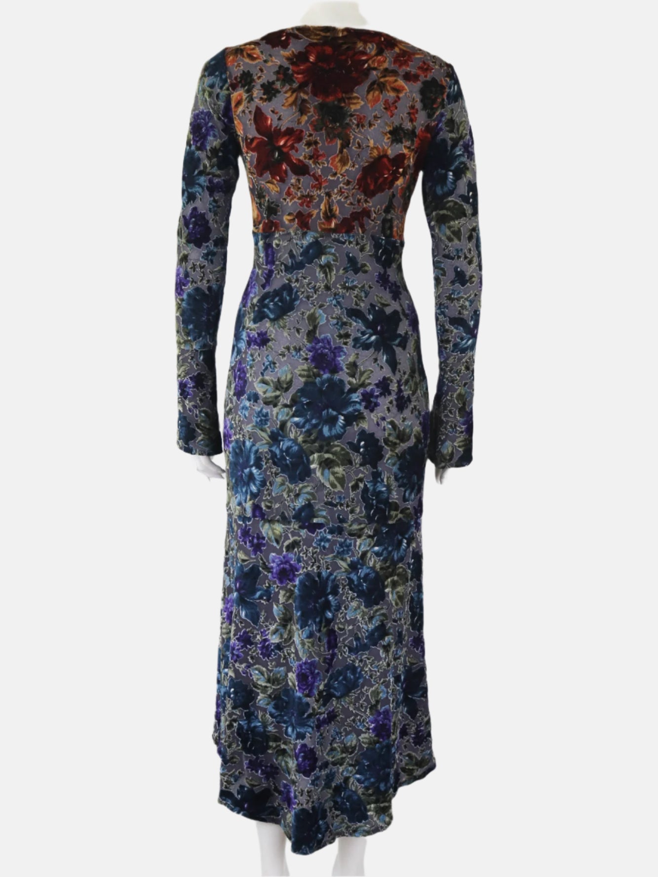 F/W 1997 Rifat Ozbek Burnout Velvet Floral Print Runway Dress / IT 42 (S-M)