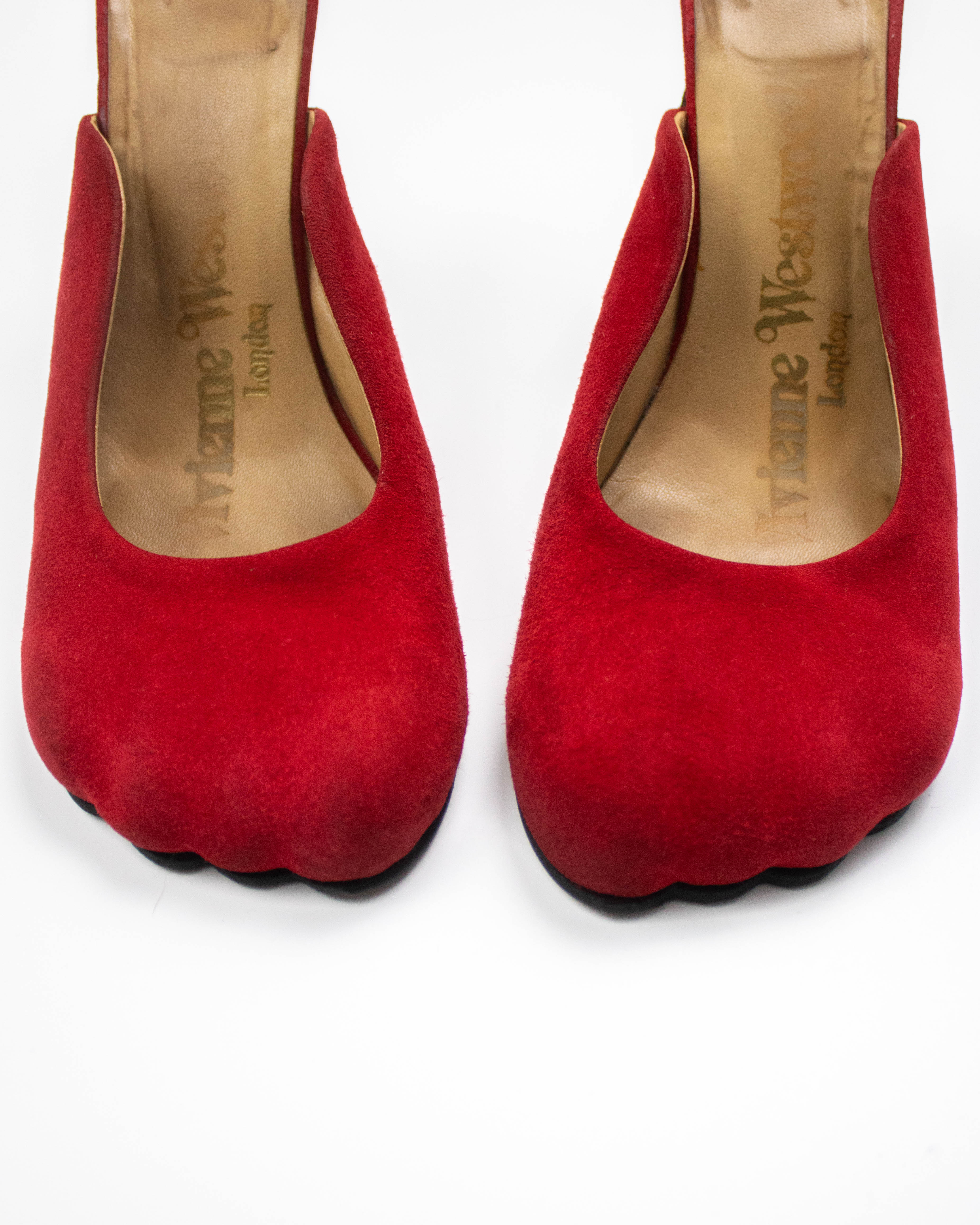 Vintage S/S 2000 Vivienne Westwood Red Suede Animal Toe Mule Heels
