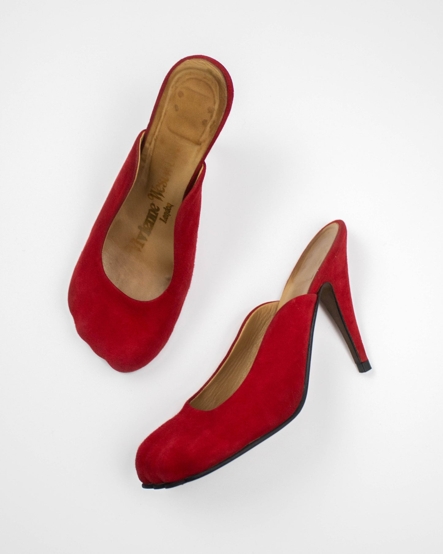 Vintage S/S 2000 Vivienne Westwood Red Suede Animal Toe Mule Heels / 37 (US 7)
