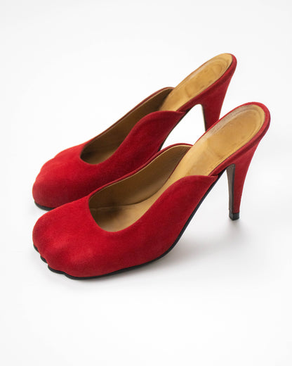 Vintage S/S 2000 Vivienne Westwood Red Suede Animal Toe Mule Heels / 37 (US 7)