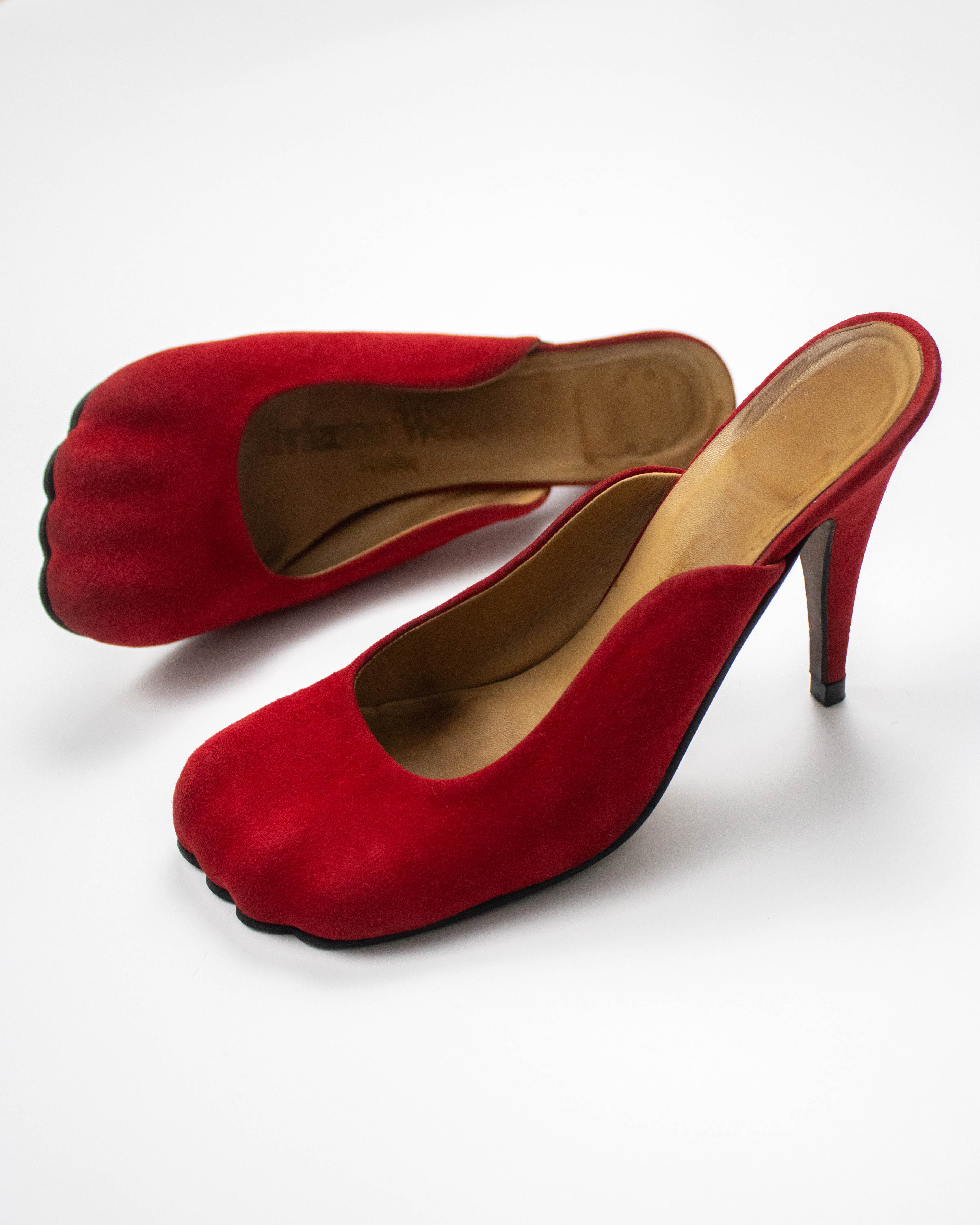 Vintage S/S 2000 Vivienne Westwood Red Suede Animal Toe Mule Heels
