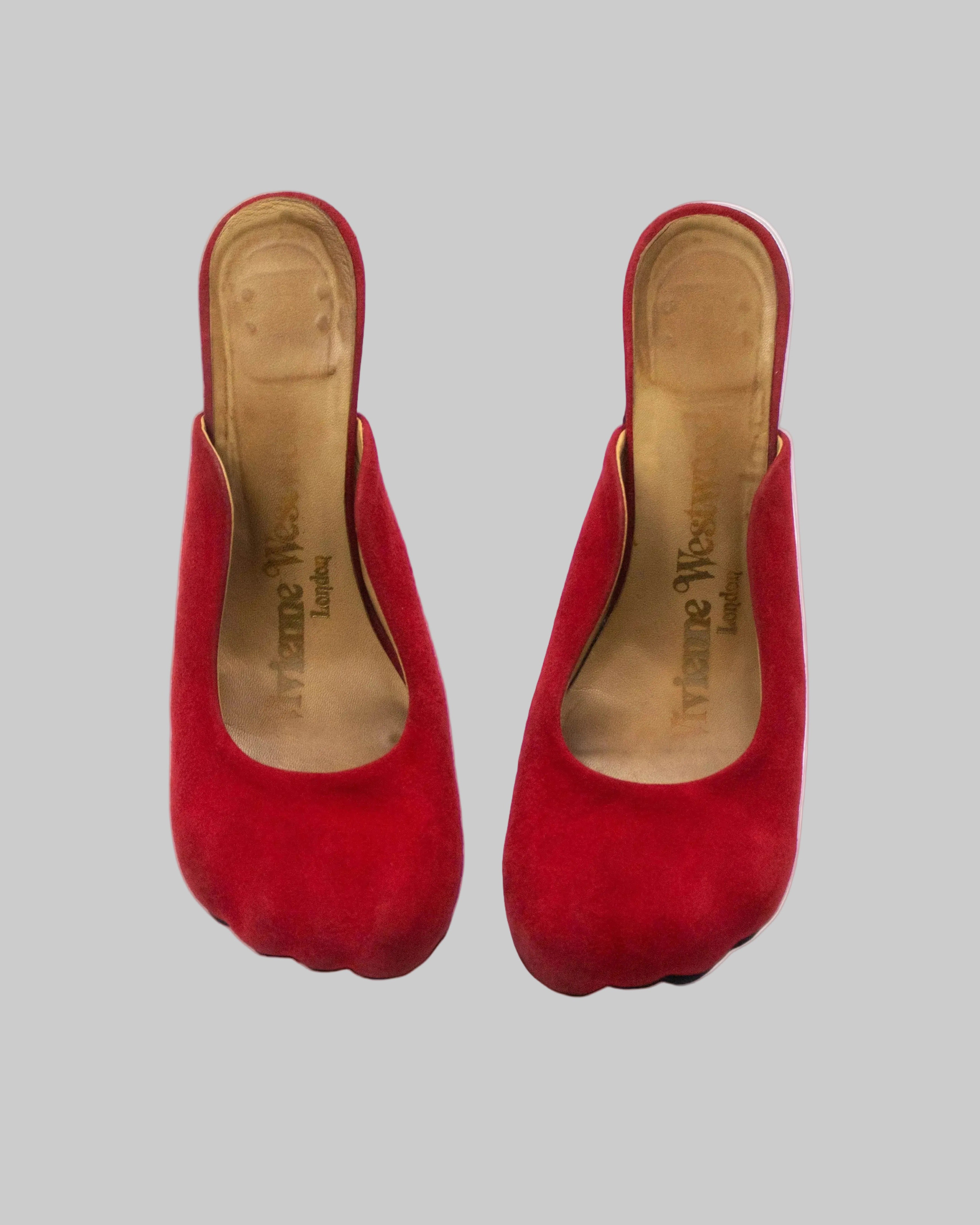 Vintage S/S 2000 Vivienne Westwood Red Suede Animal Toe Mule Heels