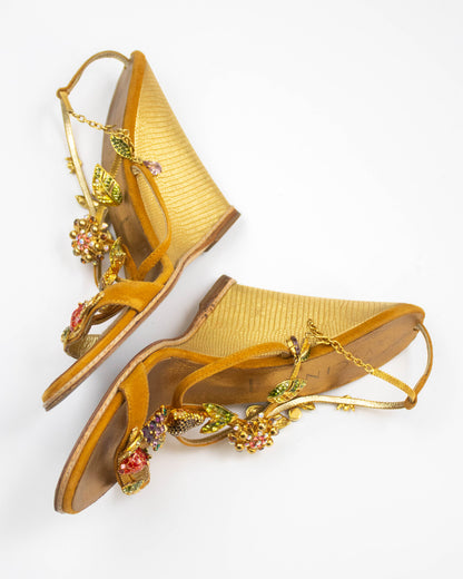 Vintage Vicini Giuseppe Zanotti Crystal Leaf Fruit Detail Wedge Heels / 38 (US 8)