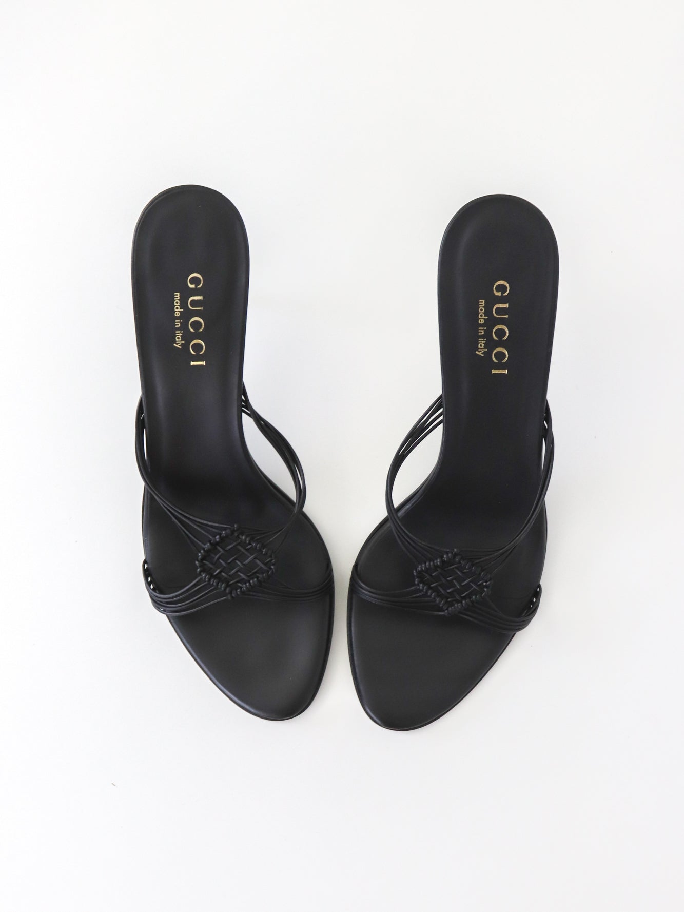 Vintage Gucci by Tom Ford Black Minimalist Mules Braided Leather Detail / 37.5 (US 7.5)