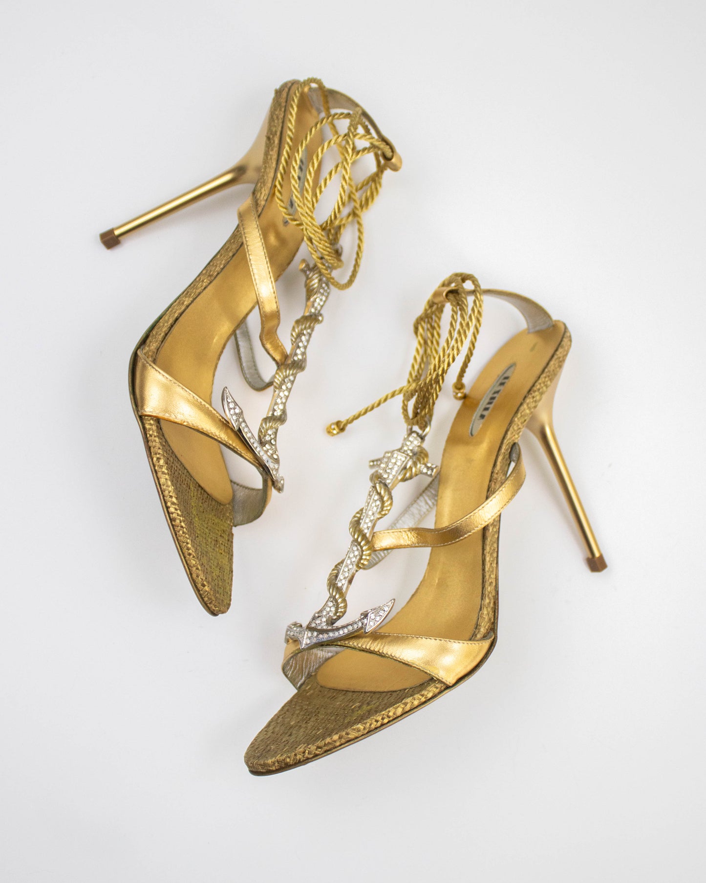 Vintage Le Silla Crystal Anchor Charm Ankle Wrap Heels / 38 (US 8)