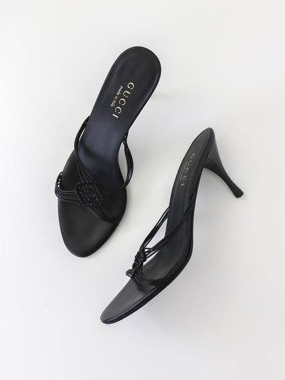 Vintage Gucci by Tom Ford Black Minimalist Mules Braided Leather Detail / 37.5 (US 7.5)