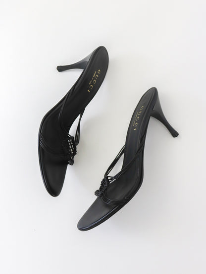 Vintage Gucci by Tom Ford Black Minimalist Mules Braided Leather Detail / 37.5 (US 7.5)