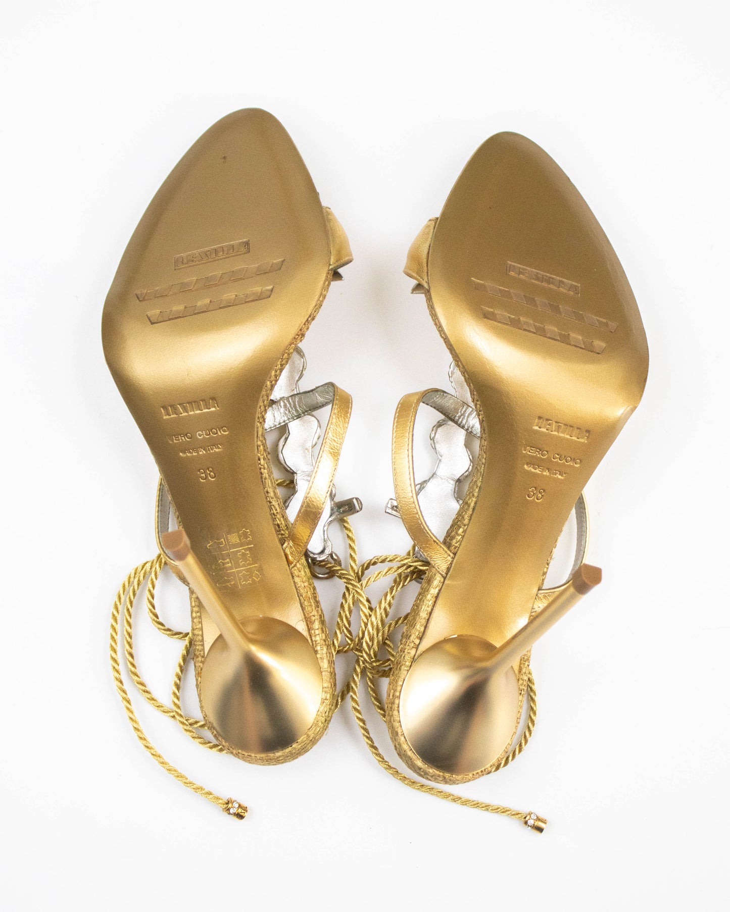 Vintage Le Silla Crystal Anchor Charm Ankle Wrap Heels / 38 (US 8)