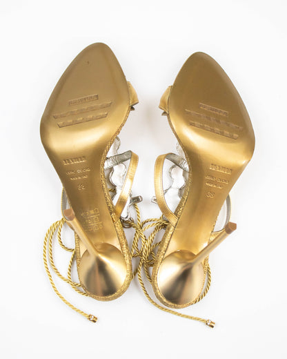 Vintage Le Silla Crystal Anchor Charm Ankle Wrap Heels / 38 (US 8)