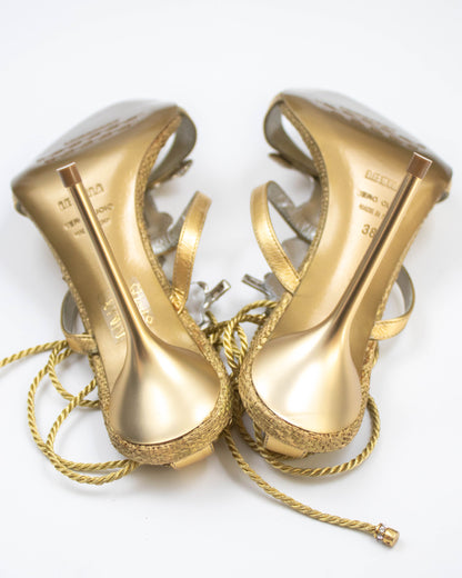 Vintage Le Silla Crystal Anchor Charm Ankle Wrap Heels / 38 (US 8)