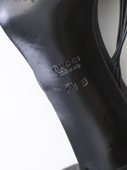 Vintage Gucci by Tom Ford Black Minimalist Mules Braided Leather Detail / 37.5 (US 7.5)