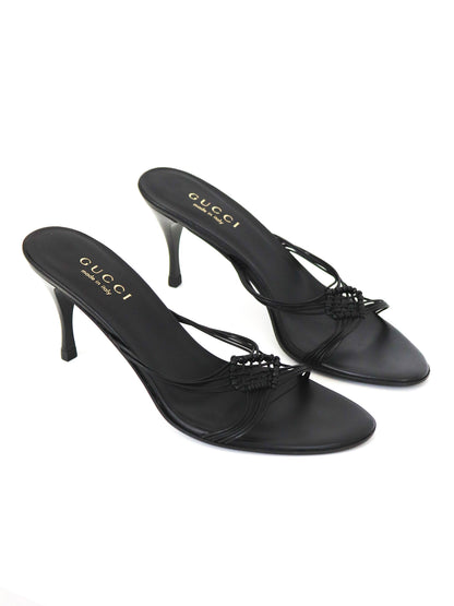 Vintage Gucci by Tom Ford Black Minimalist Mules Braided Leather Detail / 37.5 (US 7.5)