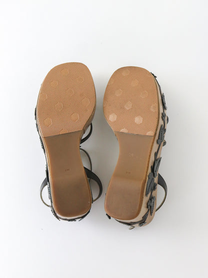 Vintage S/S 1997 Prada Floral Vine Leaf Applique Runway Wedge Sandals / 36 (US 6)