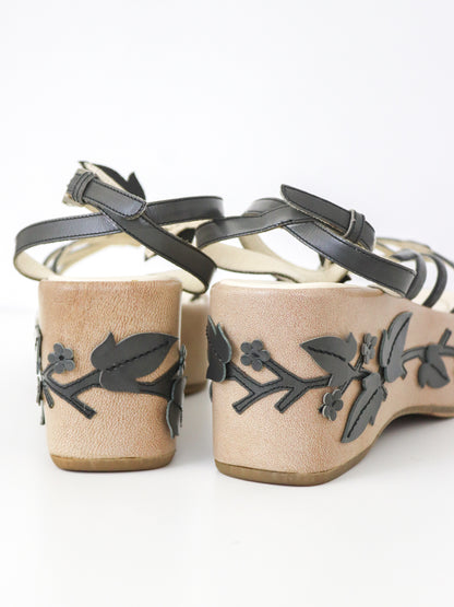Vintage S/S 1997 Prada Floral Vine Leaf Applique Runway Wedge Sandals / 36 (US 6)