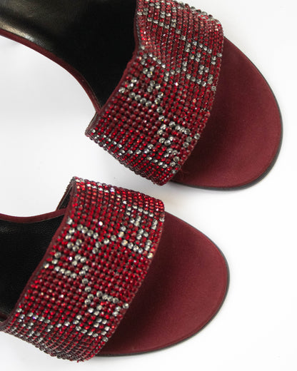 Vintage 1997/1998 Gucci Red Monogram Swarovski Crystal Stiletto Heel Mules / 37 (US 7)