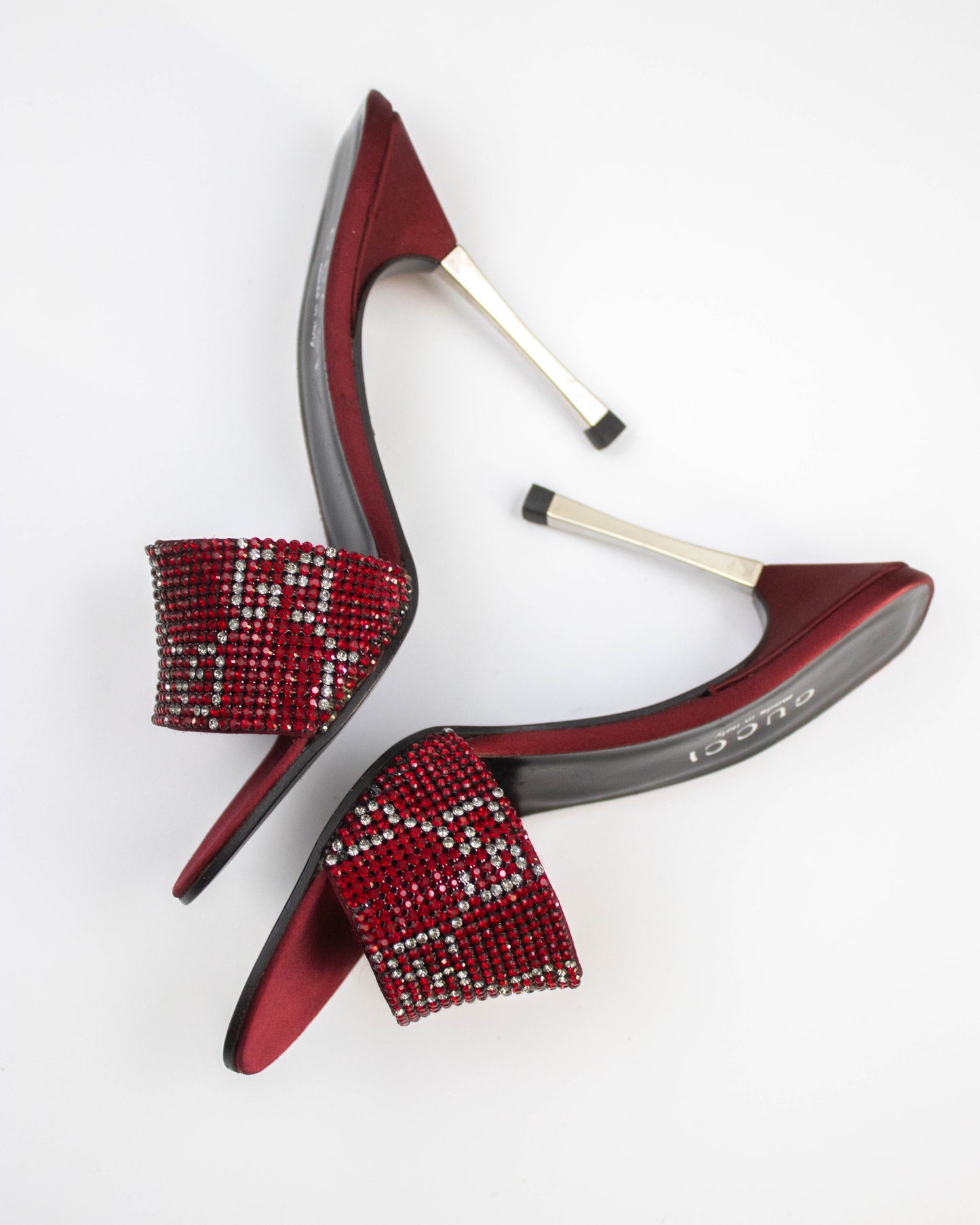 Vintage 1997/1998 Gucci Red Monogram Swarovski Crystal Stiletto Heel Mules / 37 (US 7)