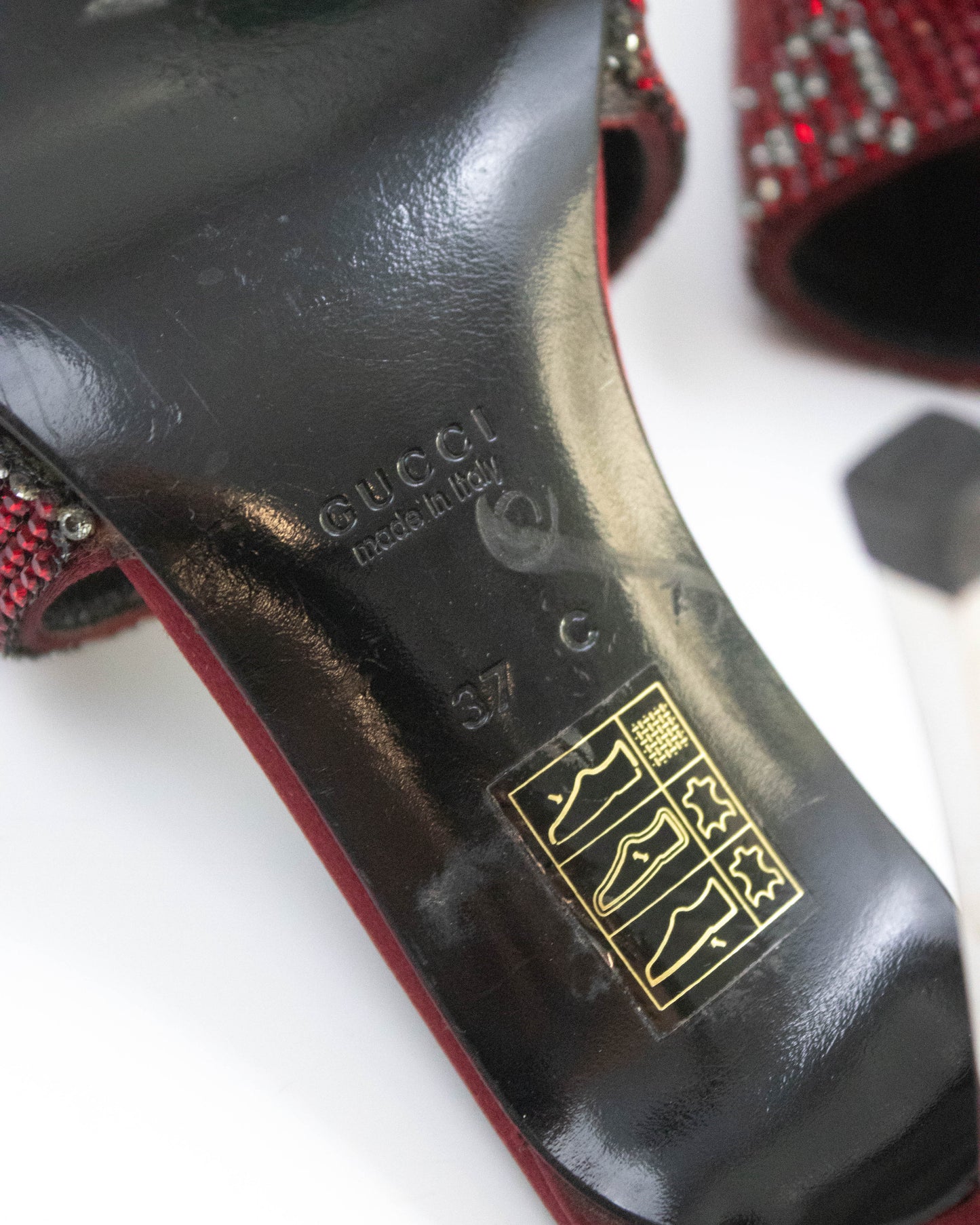 Vintage 1997/1998 Gucci Red Monogram Swarovski Crystal Stiletto Heel Mules / 37 (US 7)